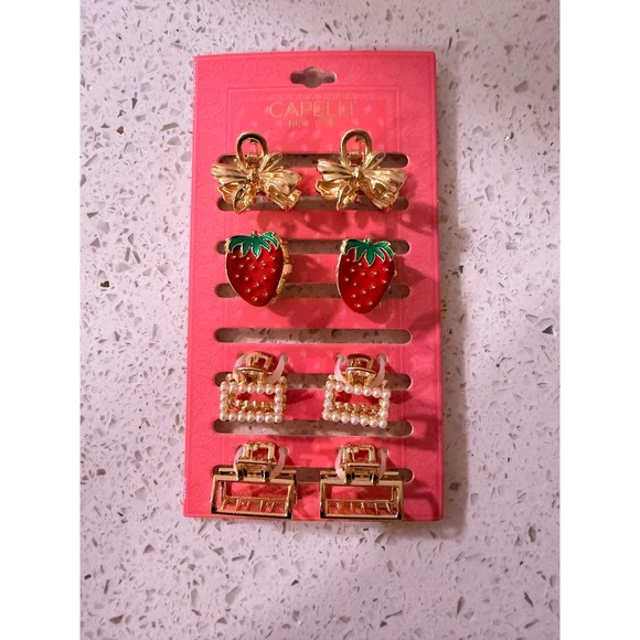 Capelli New York Accessories - Capelli New York Mini Hair Claw Clip Set 4 Pair Strawberry Pearl Gold Bow